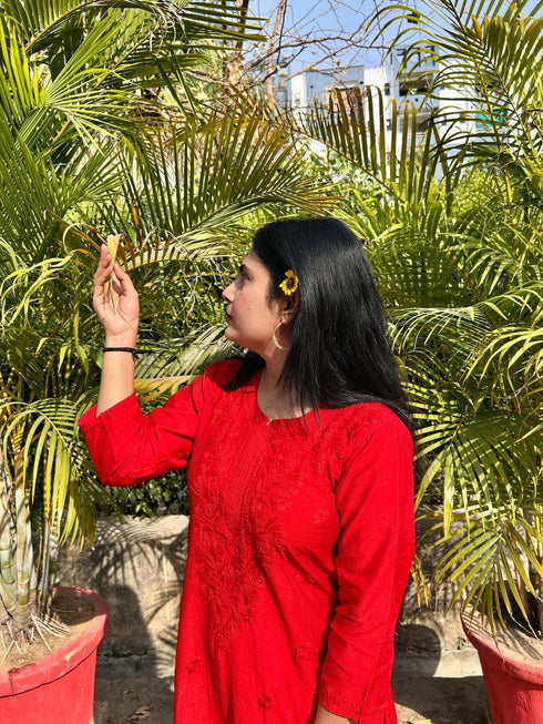 Sai Manjhrekar Red Chikankari Set